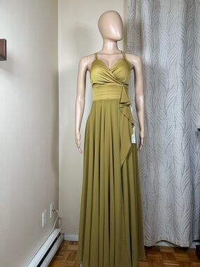 Olive Green Sleeveless Wrap-Front Maxi Dress